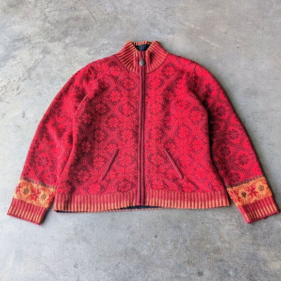 Icelandic Design Red Wool Alpaca Knit Full Zip Long Sleeve Lined Sweater XL - Picture 1 of 9